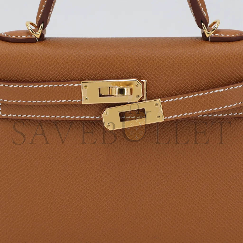 H**mes mini kelly second generation golden brown gold epsom (19*12*5.5cm)